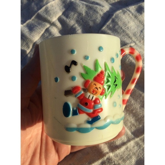 Vintage sterling house plastic cup Christmas tree candy cane elf 1985 - Picture 1 of 10